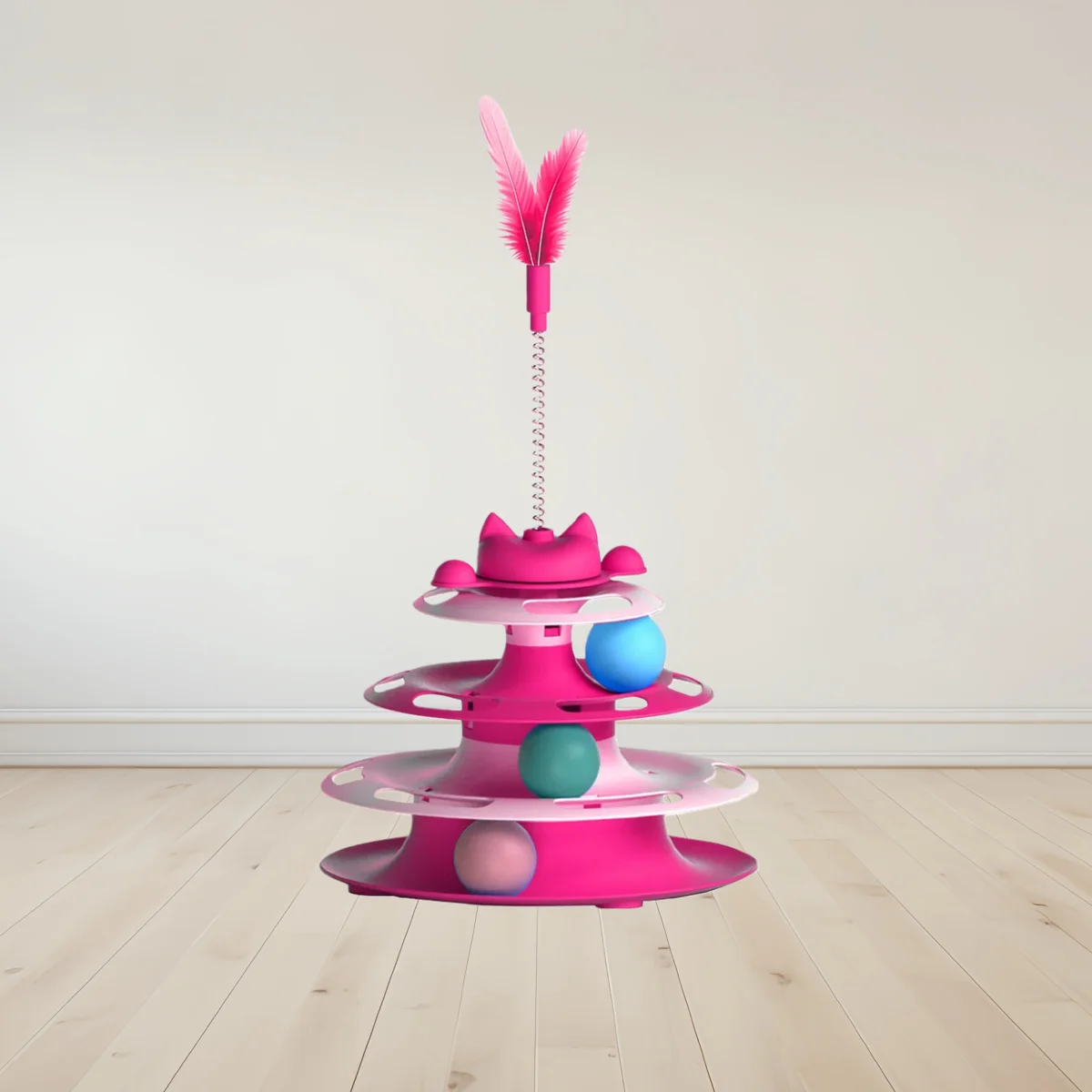 3-Tier Cat Toy Tower — Interactive Roller Ball Track