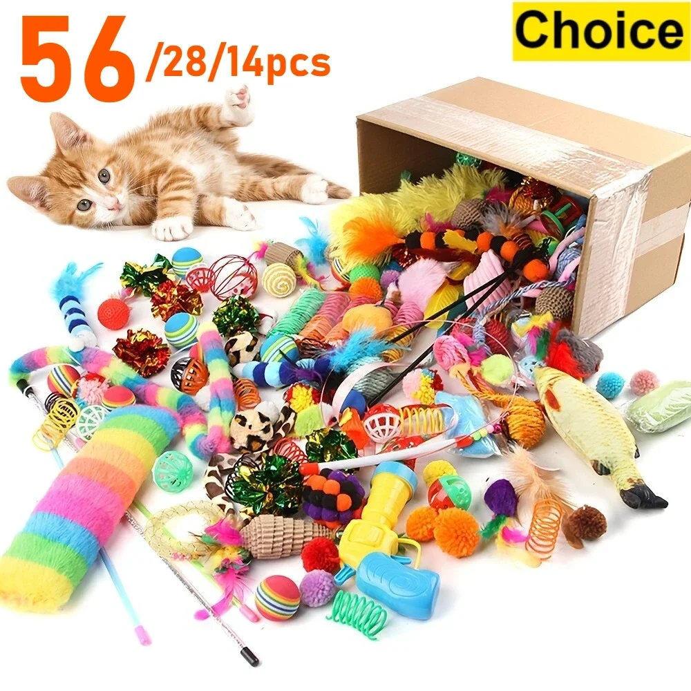 Cat Toy Variety Pack — 14/28/56 Pcs Interactive Kitten Toys