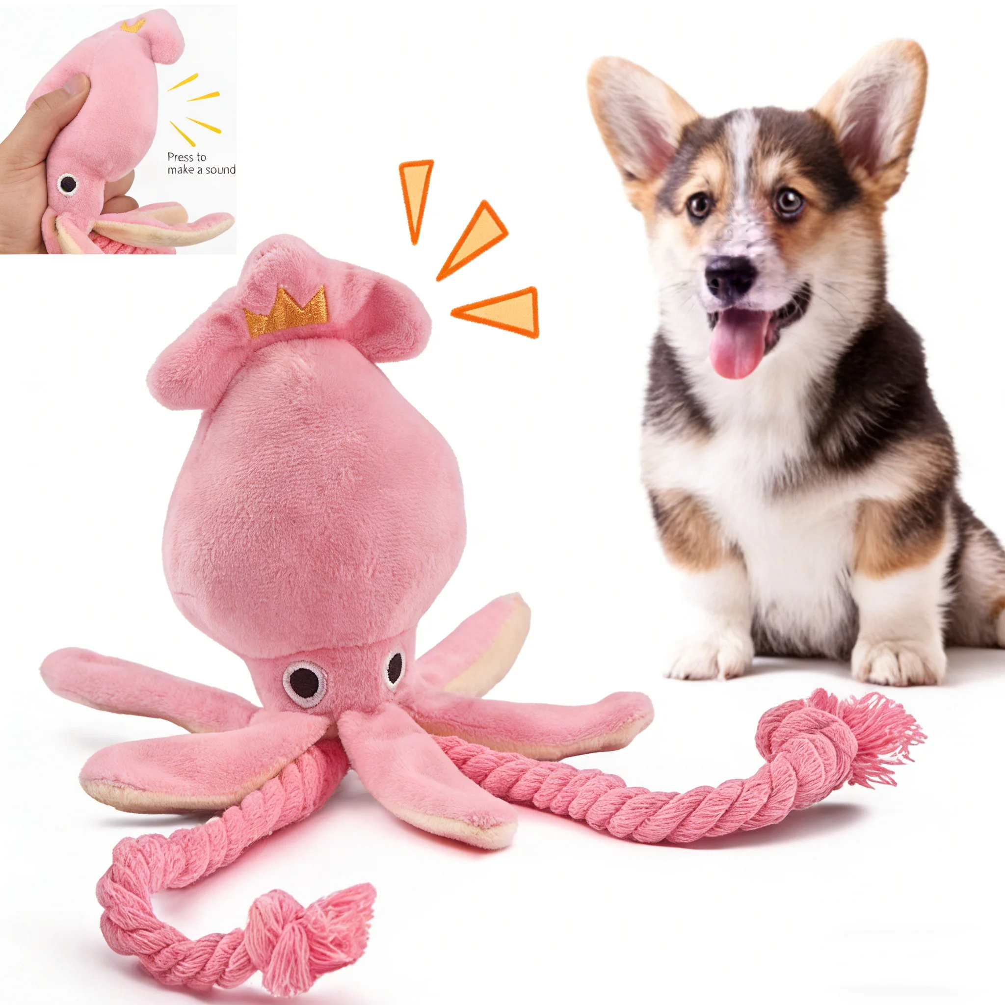 Cotton Rope Octopus Chew Toy with Squeaker for Cats & Dogs