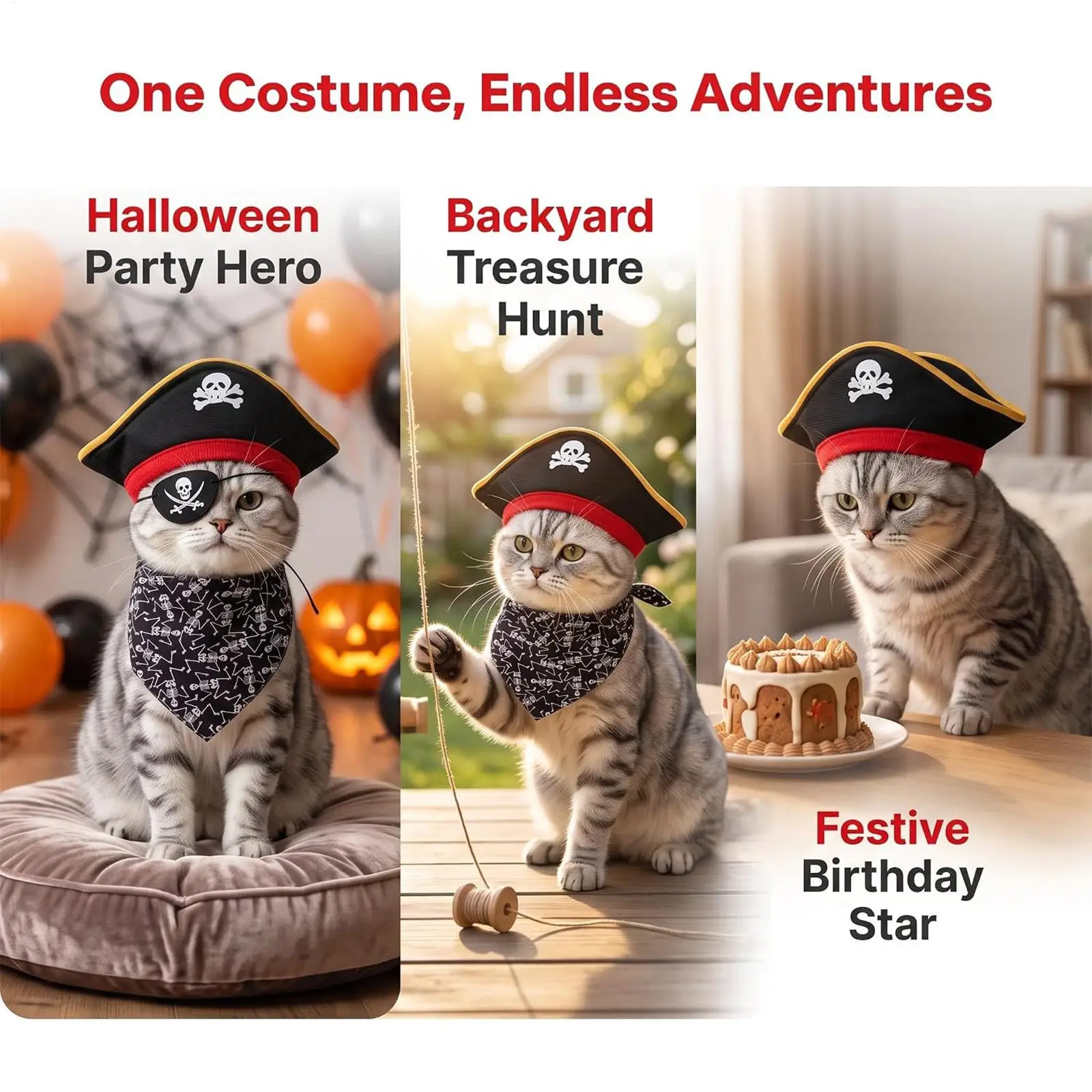 Cat Pirate Costume – Hat, Eye Patch & Scarf Set - Image 4