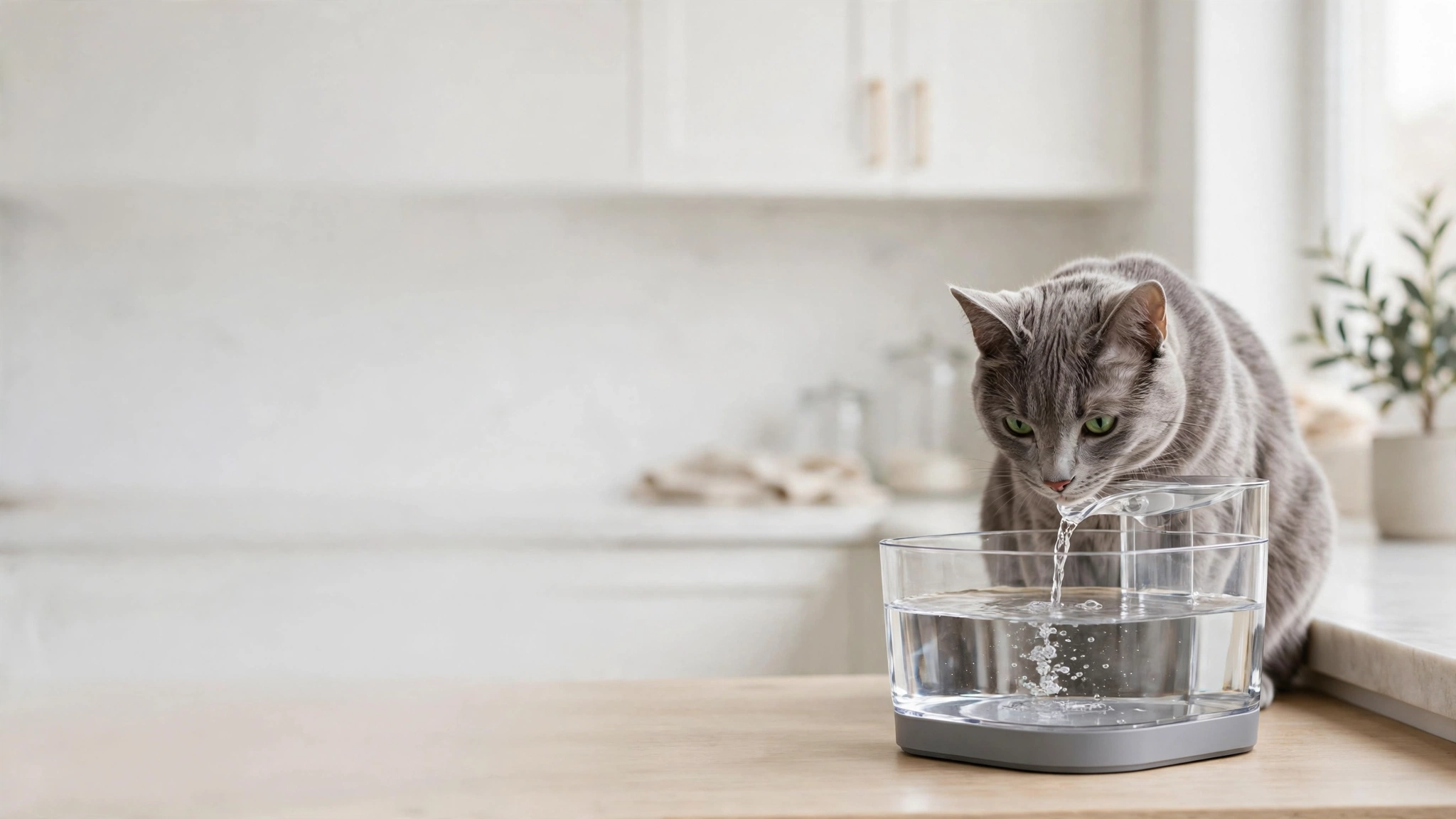 Cat drinking from water fountain